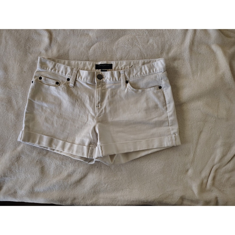 Banana Republic‎ Women Off White Denim Cuffed Shorts Size 29 8 Cream Mid Rise